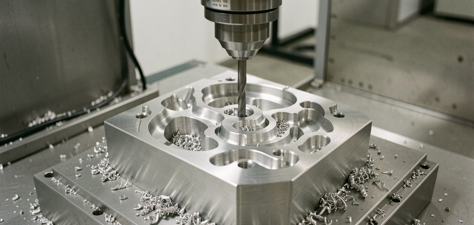 CNC lathe machining a steel shaft, helical chips peeling off — A&K Machine & Fabrication, Jacksonville FL