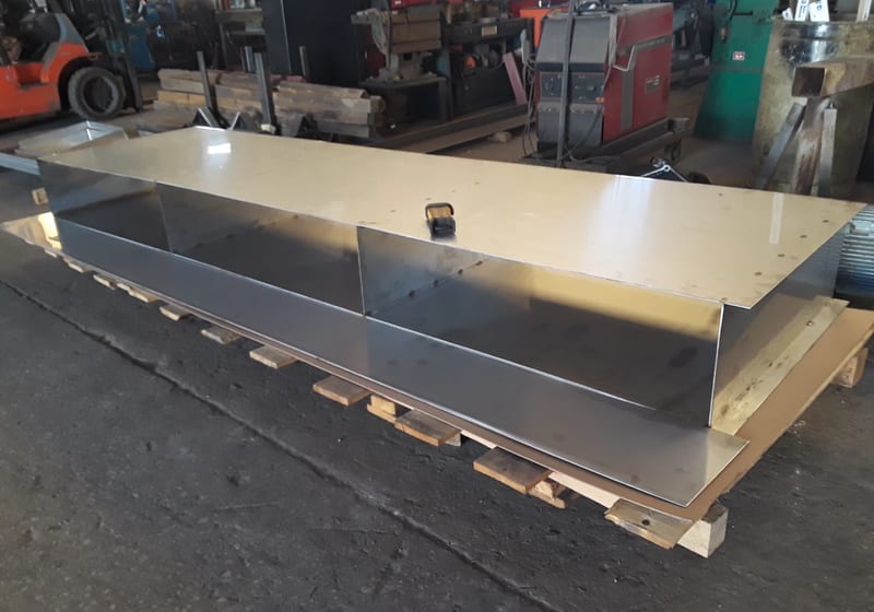 Large stainless steel trough/chute on pallet - finished delivery — A&K Machine & Fabrication, Jacksonville FL