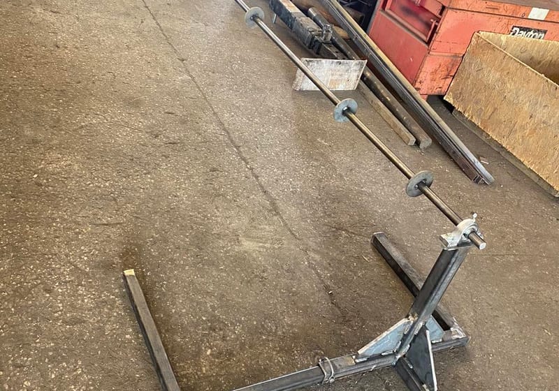 Custom-fabricated steel landing gear jack stand assembly at A&K Machine & Fabrication